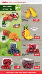 Gazetka promocyjna Famila - Prospekte - Gazetka - ważna od 30.04 do 30.04.2022 - strona 2 - produkty: ananas, beere, beeren, bio, Birnen, eis, fleisch, heidelbeere, heidelbeeren, himbeer, himbeere, himbeeren, mango, mangos, Nektar, nektarinen, Schal, Schale, sweet ananas, tafeläpfel, tafelbirnen, tafeltrauben, Ti, trauben