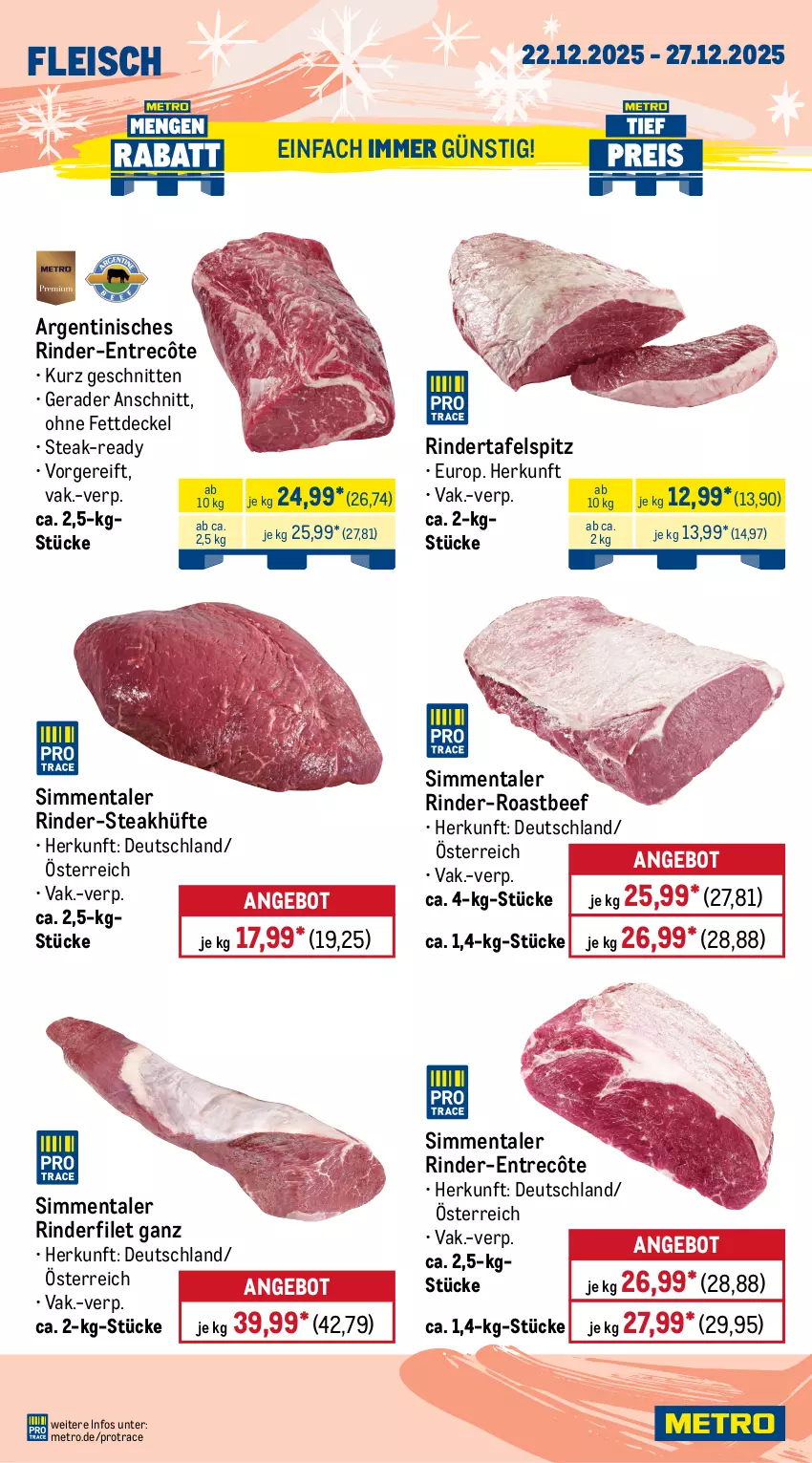 Aktueller Prospekt Metro - Wochen-Angebote - von 22.12 bis 27.12.2025 - strona 2 - produkty: angebot, beef, decke, Deckel, eis, entrecôte, filet, fleisch, kasseler, lachs, lamm, lammkeule, lammlachse, Metro, rind, rinder, rinder-rouladen, rinderfilet, roastbeef, rouladen, Schal, Schale, schnitten, schwein, schweine, sim, steak, steakhüfte, tafelspitz, Ti, wein, weine
