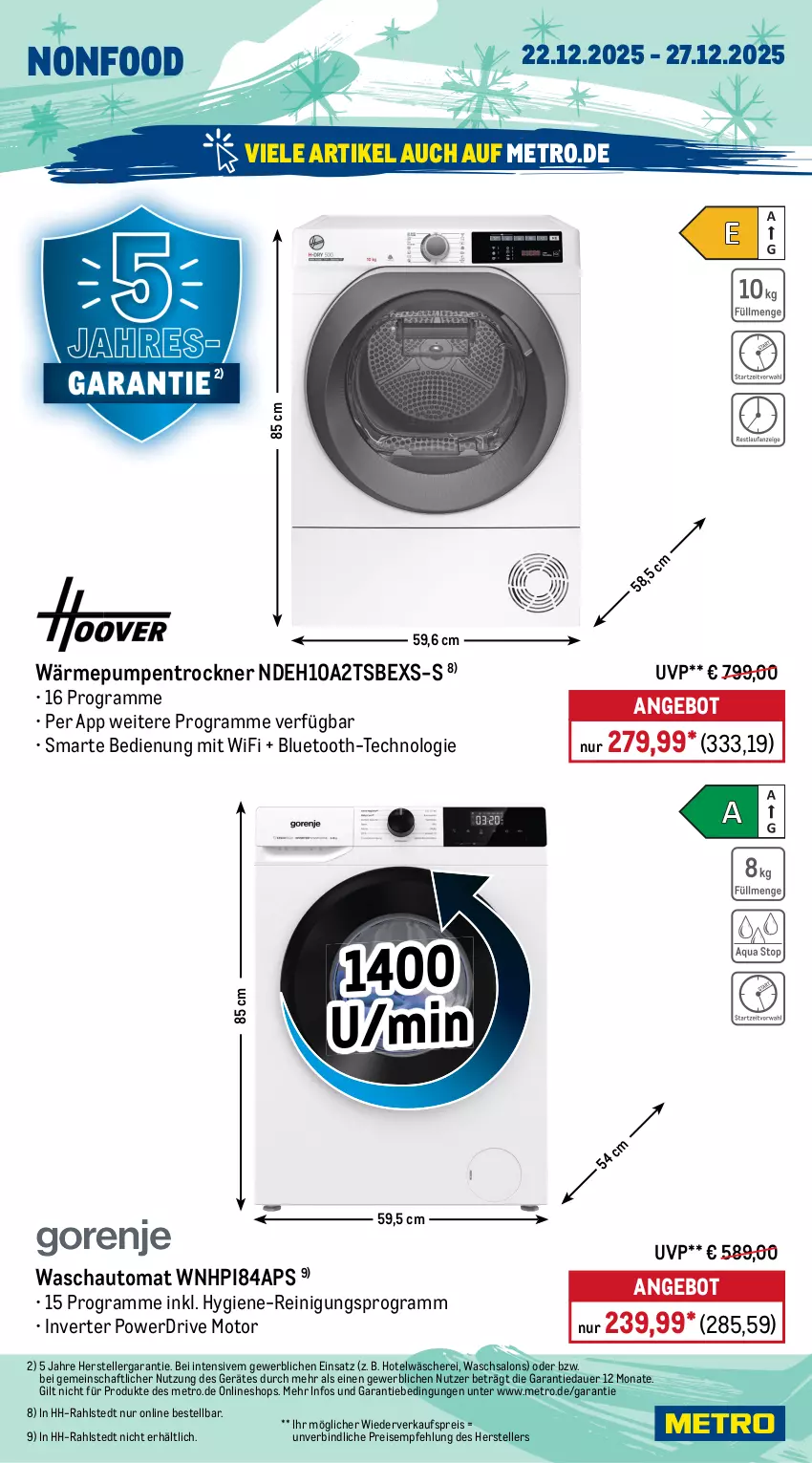 Aktueller Prospekt Metro - Wochen-Angebote - von 22.12 bis 27.12.2025 - strona 20 - produkty: angebot, auer, auto, backofen, Bau, beleuchtung, eis, Elektro, elle, garraum, gefrierschrank, HP, kochfeld, kühlschrank, maille, Metro, Ofen, Reinigung, reis, rum, Schere, Schrank, schubladen, Spektrum, teller, Ti, Trockner, wärmepumpentrockner