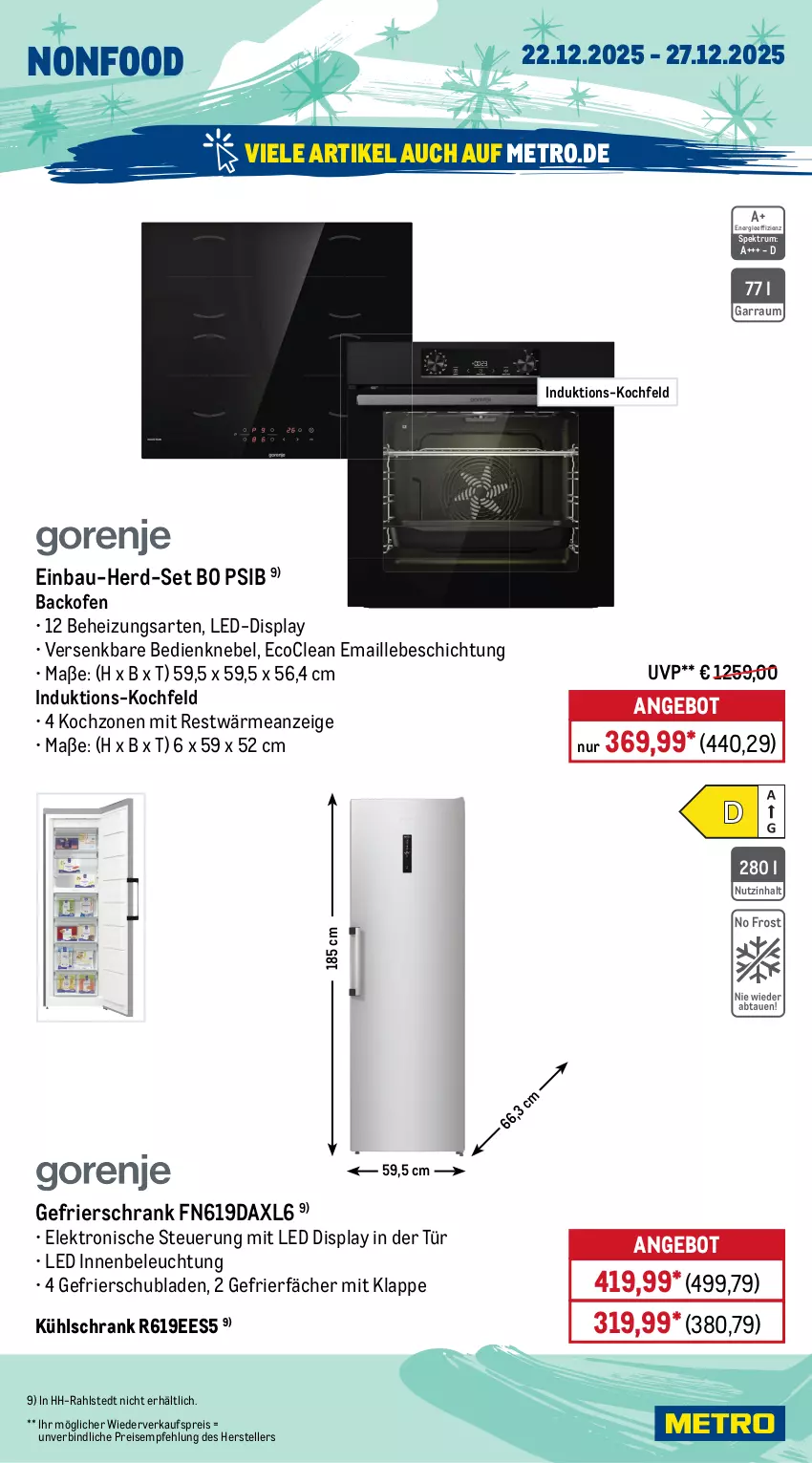 Aktueller Prospekt Metro - Wochen-Angebote - von 22.12 bis 27.12.2025 - strona 21 - produkty: angebot, auer, auto, backofen, Bau, beleuchtung, eis, Elektro, elle, garraum, gefrierschrank, HP, kochfeld, kühlschrank, maille, Metro, Ofen, Reinigung, reis, rum, Schere, Schrank, schubladen, Spektrum, teller, Ti, Trockner, wärmepumpentrockner