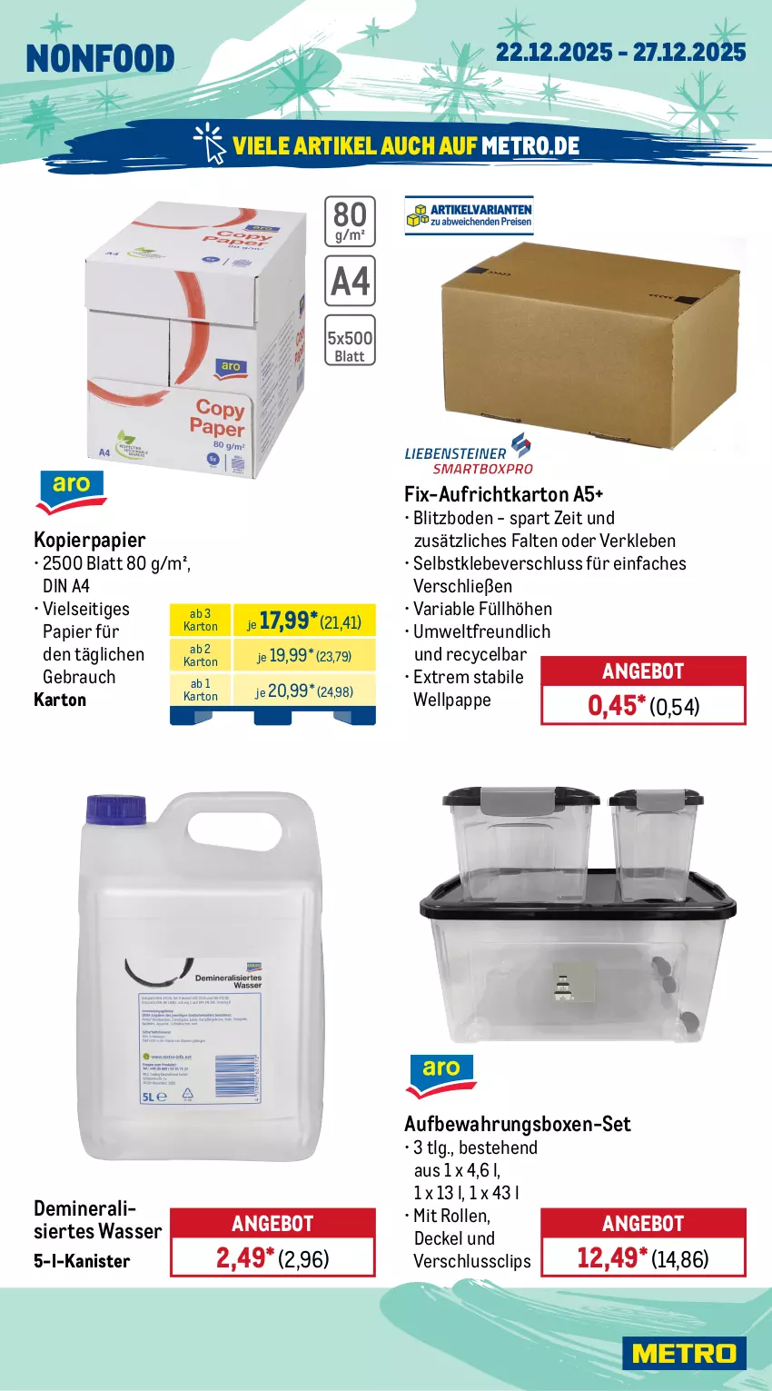 Aktueller Prospekt Metro - Wochen-Angebote - von 22.12 bis 27.12.2025 - strona 25 - produkty: angebot, aufbewahrungsbox, backofen, decke, Deckel, din a4, edelstahl, elle, geschirr, herdarten, kopierpapier, LG, Metro, mikrowelle, Ofen, papier, pasta, pfanne, Rauch, Ria, sahne, Schütze, sekt, spülmaschinen, teller, Ti, wasser
