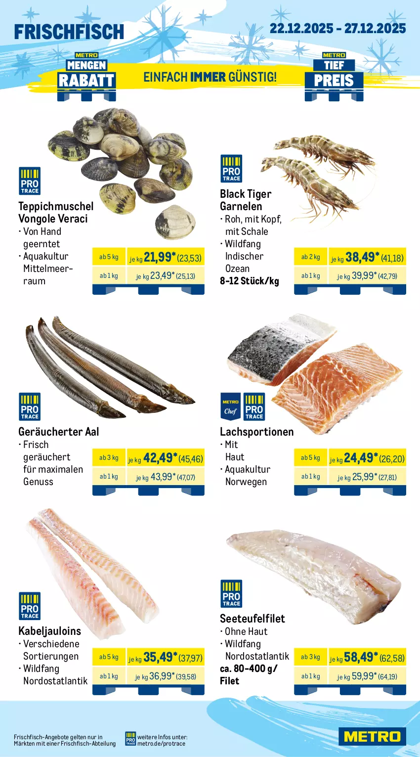 Aktueller Prospekt Metro - Wochen-Angebote - von 22.12 bis 27.12.2025 - strona 5 - produkty: Abtei, angebot, angebote, aqua, brustfilet, eis, ente, Entenbrust, Entenkeule, filet, fisch, fleisch, frischfisch, garnelen, hafer, hähnchenbrust, hähnchenbrustfilet, lachs, lack, Metro, nuss, reis, rwe, Schal, Schale, Sport, teppich, Ti, tiefpreis, Wild