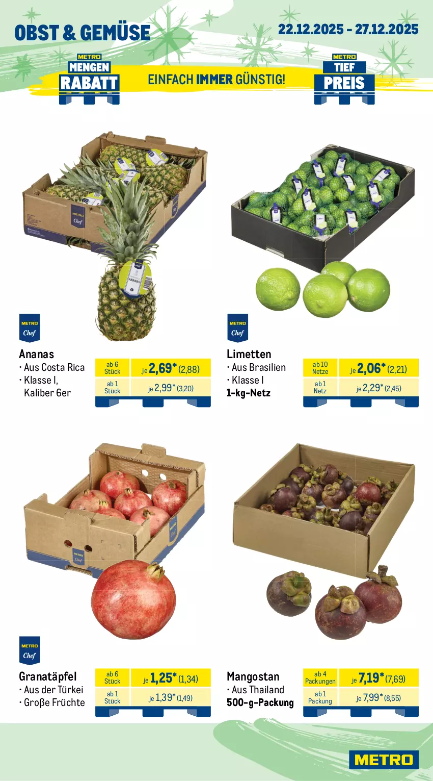 Aktueller Prospekt Metro - Wochen-Angebote - von 22.12 bis 27.12.2025 - strona 7 - produkty: ananas, angebot, Beluga, eis, fisch, fleisch, frischfisch, früchte, grana, Granatäpfel, jako, lachs, limette, limetten, mango, mangos, Metro, Mett, metten, obst, Rana, Räucherlachs, reis, schnitten, schott, terrine, Ti, tiefpreis, tisch