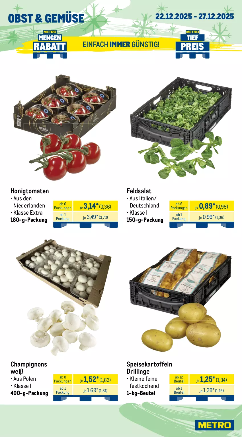 Aktueller Prospekt Metro - Wochen-Angebote - von 22.12 bis 27.12.2025 - strona 8 - produkty: alpro, angebot, beutel, champignon, champignons, eis, feldsalat, honig, Honigtomaten, kartoffel, kartoffeln, Käse, käsescheiben, leerdammer, leine, mac, milch, nuss, obst, pflanze, pflanzen, Pflanzenfett, reis, salakis, salat, schnittkäse, schnittkäsescheiben, speisekartoffeln, Ti, tiefpreis, tisch, tomate, tomaten