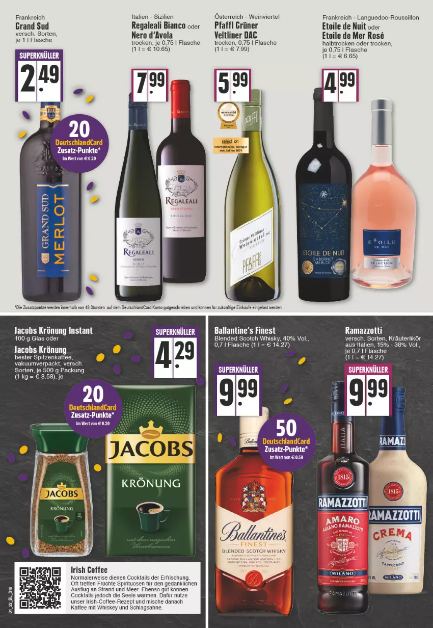 Aktueller Prospekt Edeka - Angebote der Woche - von 24.01 bis 29.01.2022 - strona 16 - produkty: ball, blended scotch, blended scotch whisky, cocktail, cocktails, creme, deutschlandcard, eis, erde, flasche, früchte, grand sud, grüner veltliner, jacobs, jacobs krönung, kaffee, kräuter, kräuterlikör, likör, nero, rama, regal, rezept, rwe, sahne, schlagsahne, scotch, scotch whisky, spirituosen, Ti, wein, whiskey, whisky