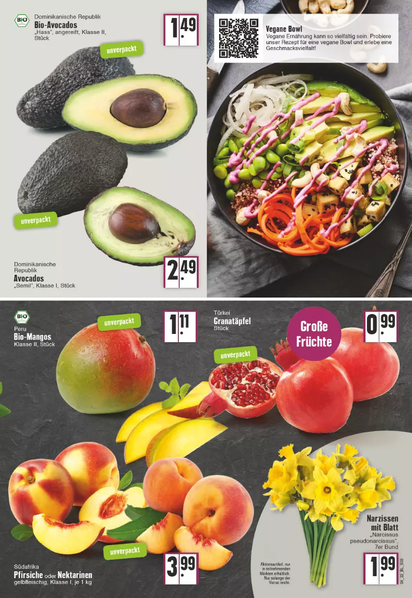 Aktueller Prospekt Edeka - Angebote der Woche - von 24.01 bis 29.01.2022 - strona 3 - produkty: avocado, avocados, bier, Biere, bio, eis, fleisch, früchte, grana, Granatäpfel, mac, mango, mangos, Narzissen, Nektar, nektarinen, pfirsich, pfirsiche, pfirsiche oder, Rana, rezept, Ti