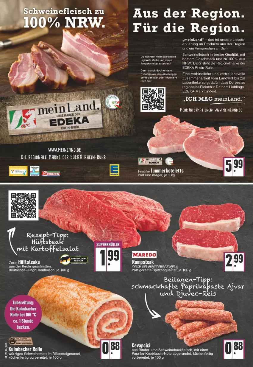 Aktueller Prospekt Edeka - Angebote der Woche - von 24.01 bis 29.01.2022 - strona 6 - produkty: blätterteig, deka, eis, fleisch, hackfleisch, jungbullen, kartoffel, kartoffelsalat, knoblauch, kotelett, küche, Küchen, mac, Mantel, Mett, paprika, rind, rinder, rum, rumpsteak, salat, schnitten, schwein, schweine, schweinefleisch, Schweinehackfleisch, schweinemett, steak, Ti, uhr, wein, weine