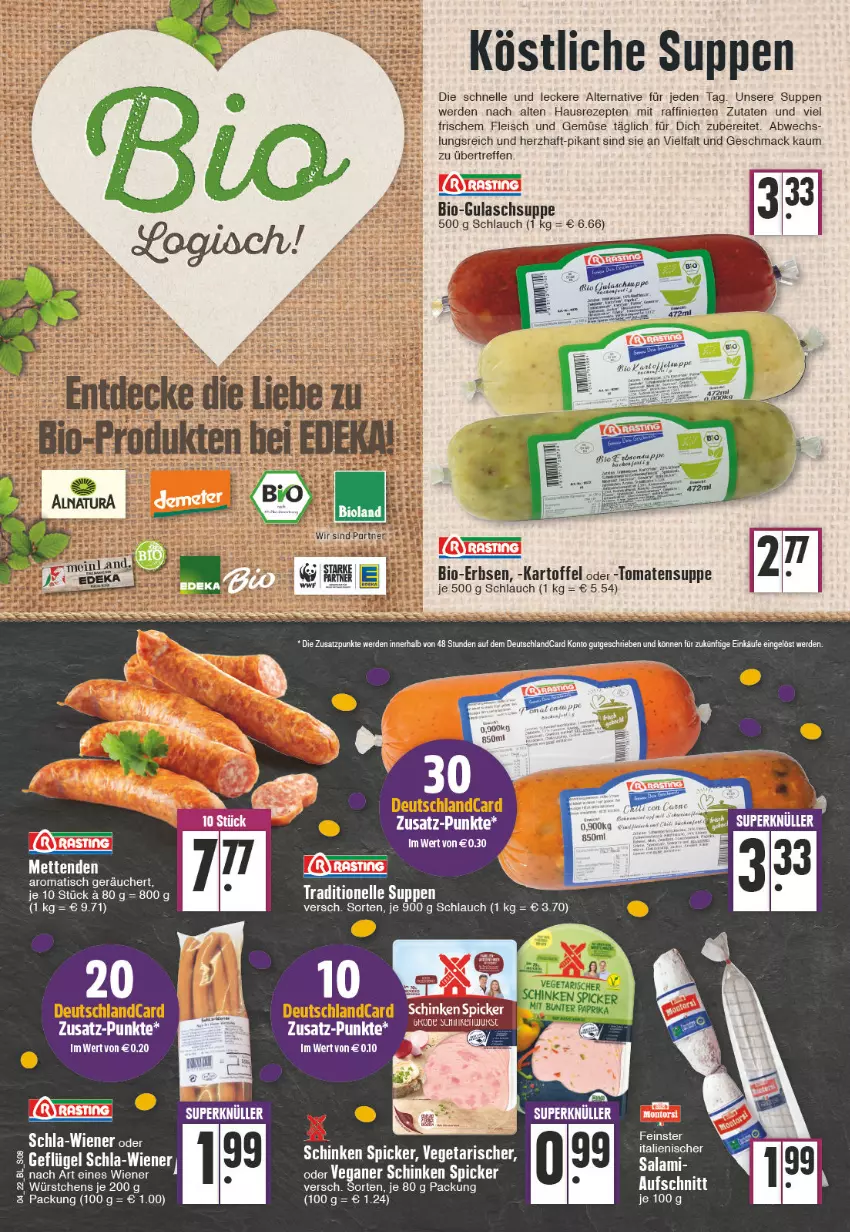 Aktueller Prospekt Edeka - Angebote der Woche - von 24.01 bis 29.01.2022 - strona 8 - produkty: bio, deutschlandcard, eis, elle, erbsen, erde, fleisch, gulasch, Gulaschsuppe, kartoffel, mac, Mett, metten, Mettenden, rezept, rezepte, schinken, schinken spicker, schlauch, suppe, suppen, Ti, tisch, tomate, tomaten, Tomatensuppe, und gemüse, Vegeta, wiener, würstchen