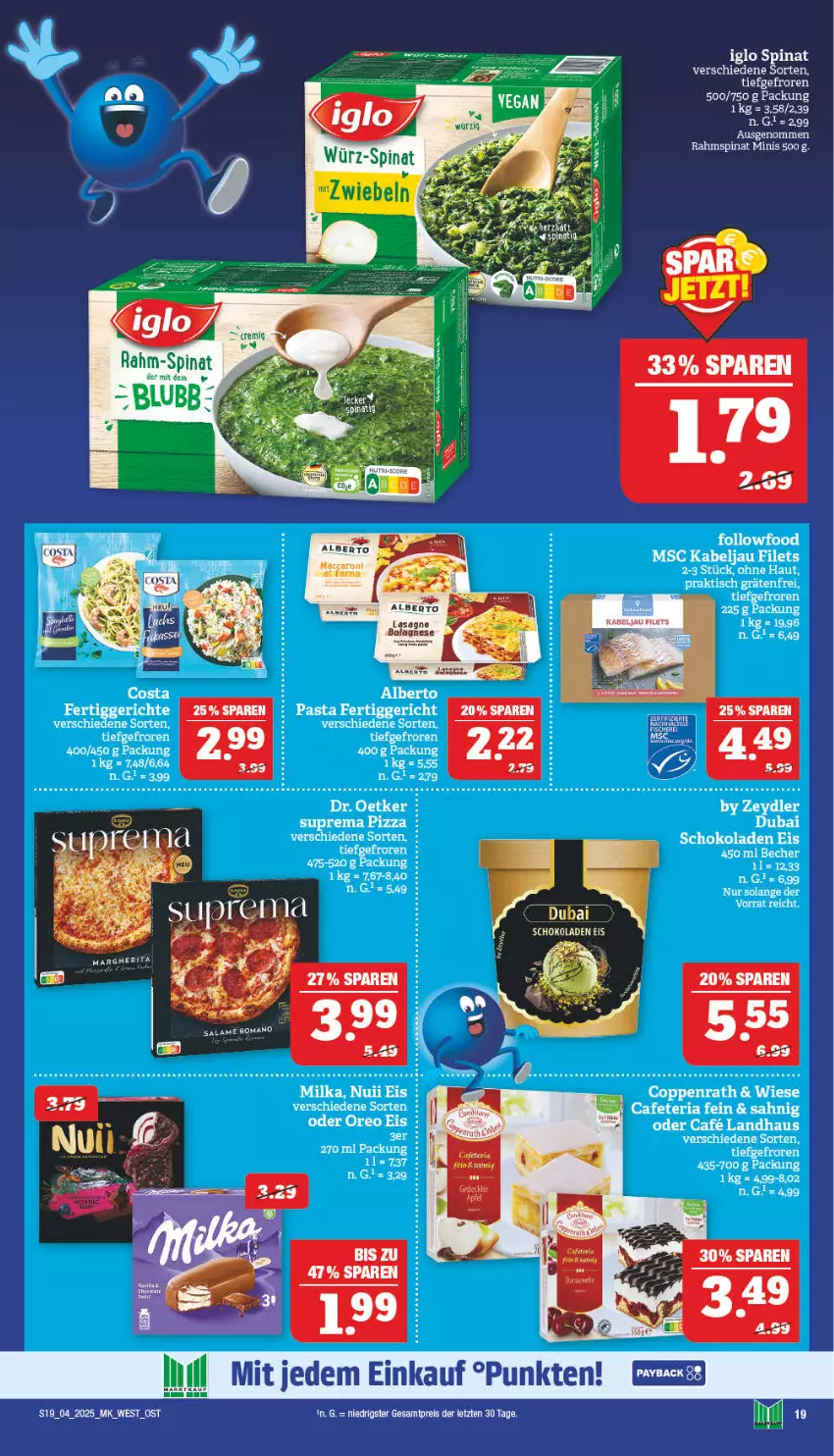 Aktueller Prospekt Marktkauf - Prospekt - von 19.01 bis 25.01.2025 - strona 19 - produkty: bolognese, coppenrath, Dr. Oetker, eis, fertiggericht, filet, filets, iglo, lasagne, milka, nuii, oreo, pasta, payback, pizza, schoko, schokolade, schokoladen, spinat, tee, Ti, zwiebel, zwiebeln