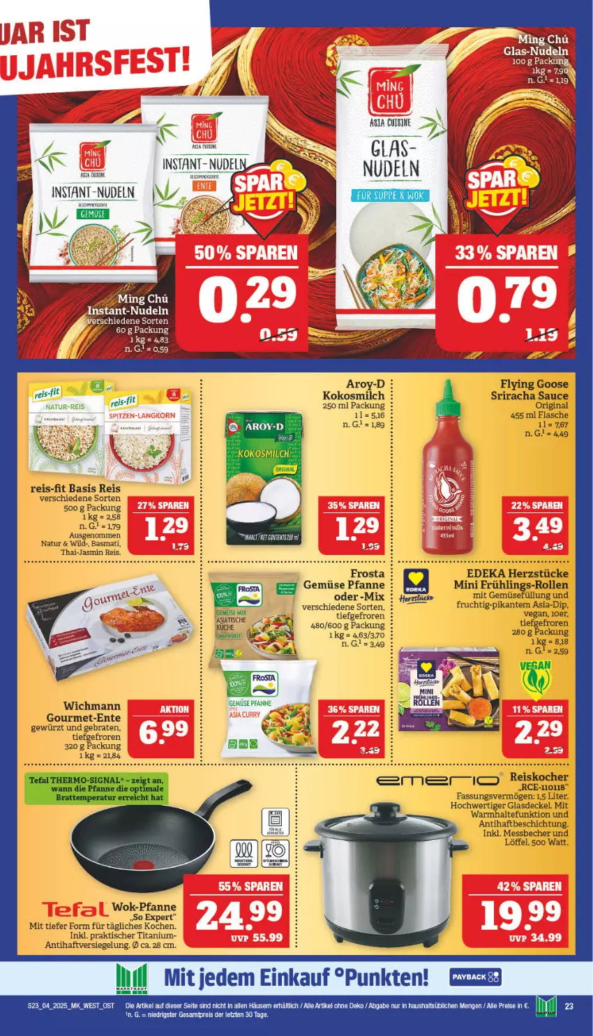 Aktueller Prospekt Marktkauf - Prospekt - von 19.01 bis 25.01.2025 - strona 23 - produkty: basmati, Becher, braten, decke, Deckel, deka, dip, eis, ente, flasche, frucht, gewürz, gin, Glasdeckel, herdarten, kokos, kokosmilch, krone, Löffel, mac, Messbecher, milch, mit gemüse, natur, nudel, nudeln, pfanne, reis, reis-fit, Ria, sauce, Sriracha, Ti, tisch, Wild, wok, ZTE