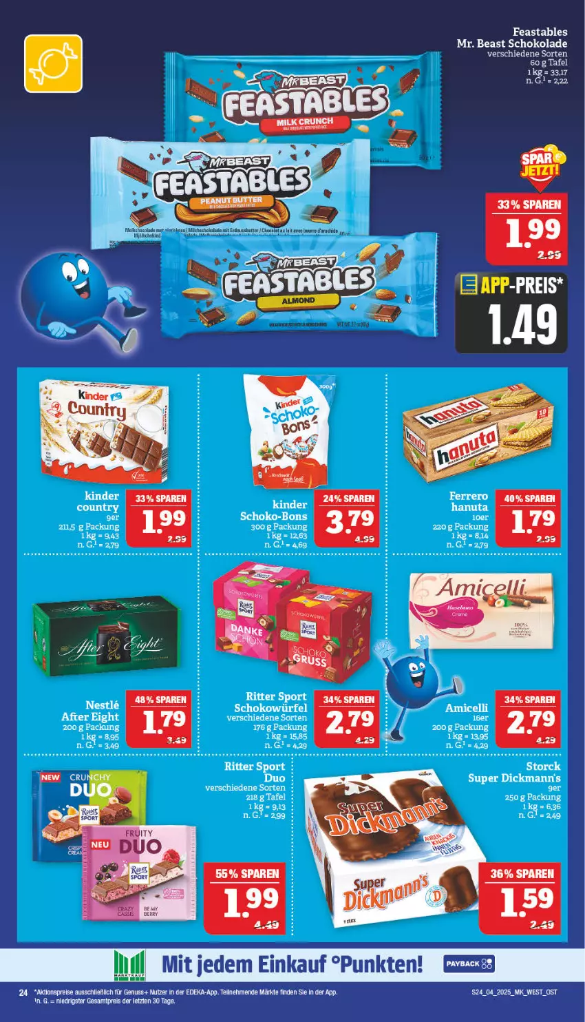 Aktueller Prospekt Marktkauf - Prospekt - von 19.01 bis 25.01.2025 - strona 24 - produkty: aktionspreis, amicelli, deka, eis, ferrero, hanuta, Kinder, nuss, payback, reis, ritter, ritter sport, schoko, schoko-bons, schokolade, Sport, Ti, usb