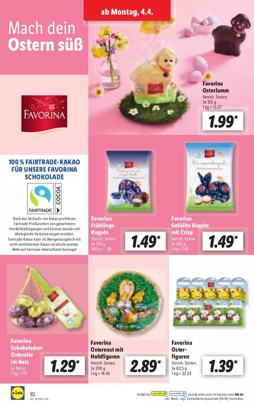 Aktueller Prospekt Lidl - Aktionsprospekt - von 04.04 bis 09.04.2022 - strona 10 - produkty: eier, ente, erde, kakao, lamm, mac, ndk, Schal, Schale, schoko, schokolade, schokoladen, Ti, Tiere