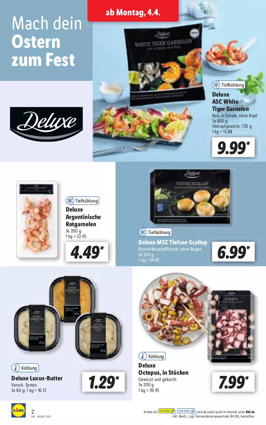 Aktueller Prospekt Lidl - Aktionsprospekt - von 04.04 bis 09.04.2022 - strona 2 - produkty: butter, garnelen, gewürz, mac, ndk, Schal, Schale, Ti