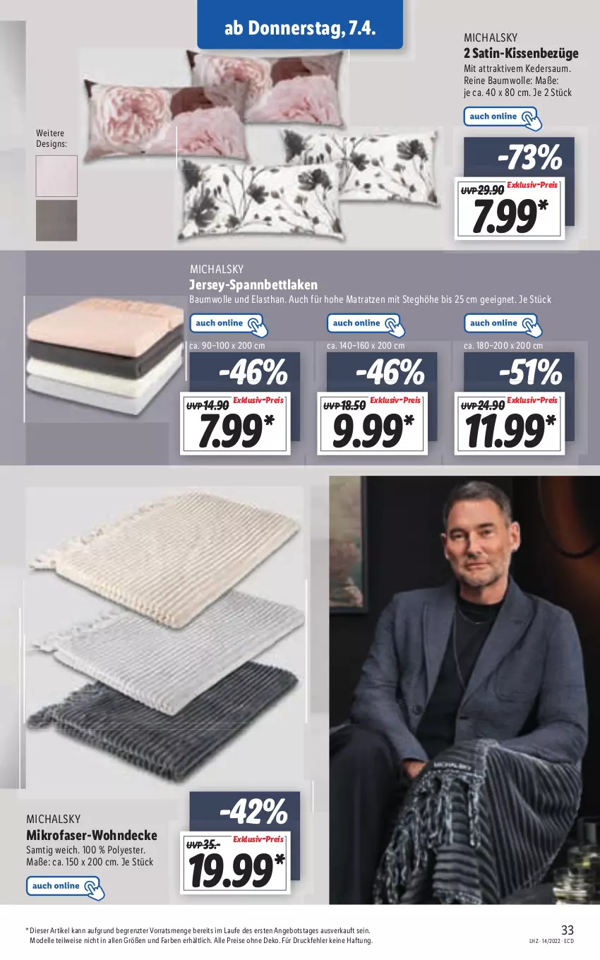 Aktueller Prospekt Lidl - Aktionsprospekt - von 04.04 bis 09.04.2022 - strona 33 - produkty: angebot, Bau, baumwolle, bett, dell, eis, elle, kissen, matratze, matratzen, Mode, reine baumwolle, reis, Ti, wolle, ZTE