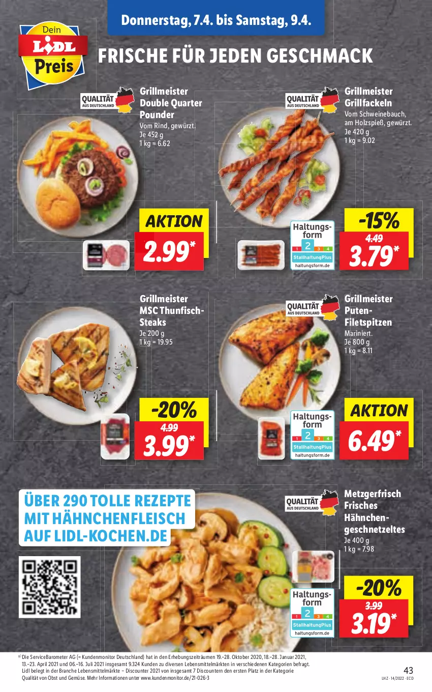 Aktueller Prospekt Lidl - Aktionsprospekt - von 04.04 bis 09.04.2022 - strona 43 - produkty: discount, eis, filet, filets, fisch, geschnetzeltes, grill, grillfackeln, lebensmittel, mac, Meister, monitor, obst, Obst und Gemüse, pril, steak, steaks, thunfisch, Ti, und gemüse, Zelt