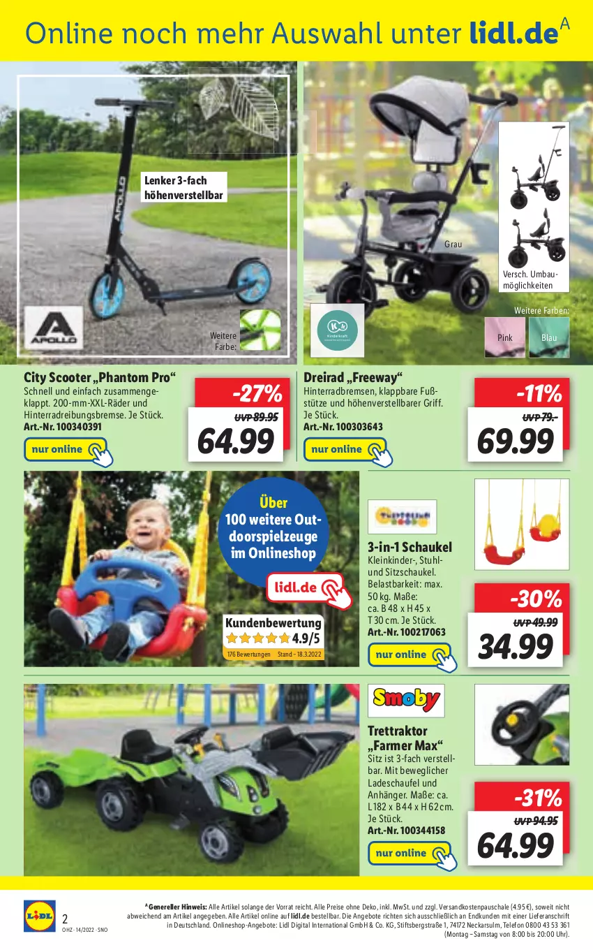 Aktueller Prospekt Lidl - Aktionsprospekt - von 04.04 bis 09.04.2022 - strona 52 - produkty: angebot, angebote, Anhänger, Bau, Dreirad, eis, elle, Kinder, ndk, reis, rel, Schal, Schale, Schaukel, stuhl, telefon, Ti, uhr