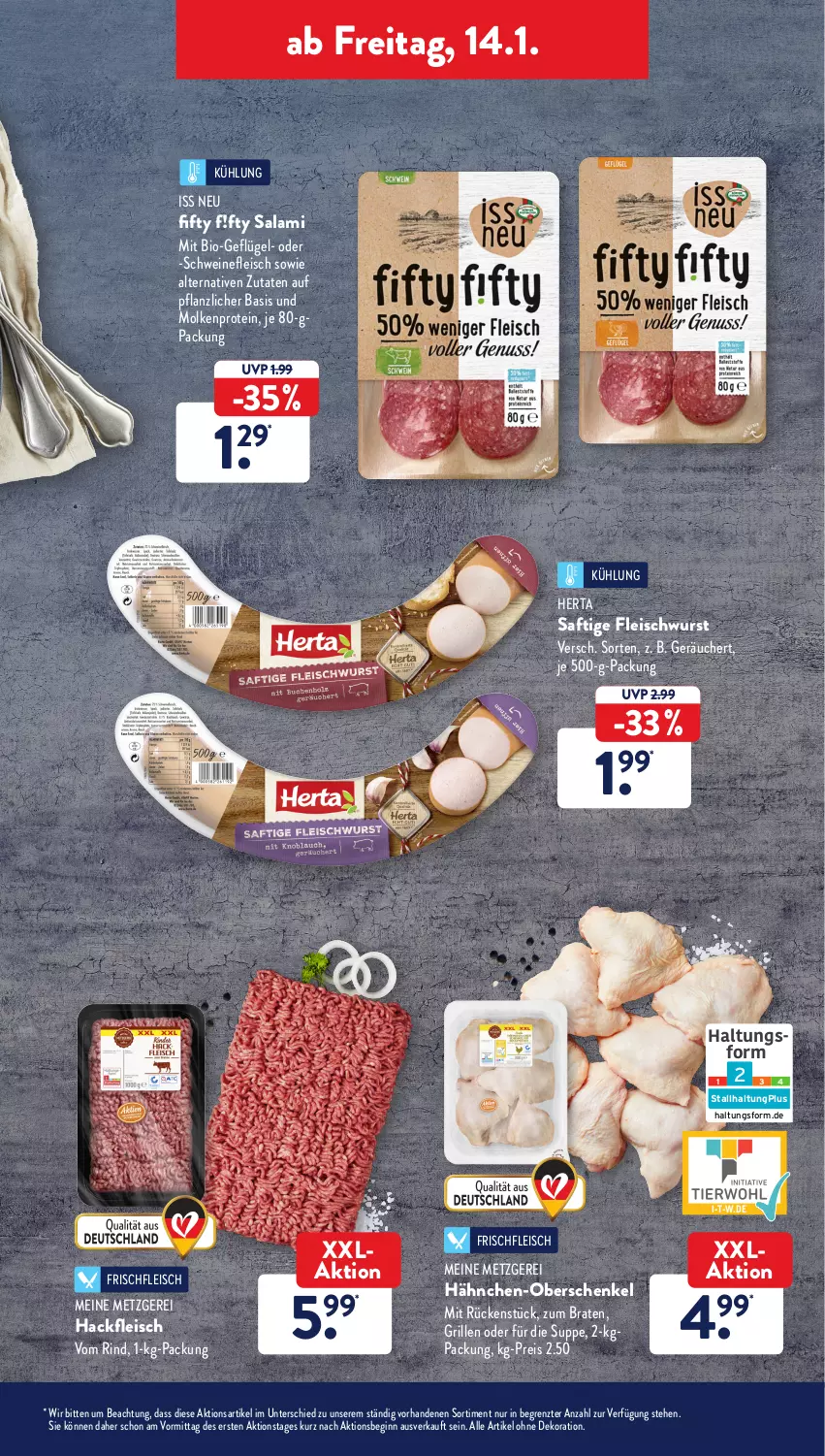 Aktueller Prospekt AldiSud - ALDI Aktuell - von 10.01 bis 15.01.2022 - strona 33 - produkty: alle artikel ohne dekoration, bio, braten, dekoration, eis, fleisch, fleischwurst, Geflügel, gin, grill, hackfleisch, henkel, herta, reis, rind, saft, salami, schenkel, schwein, schweine, schweinefleisch, suppe, Ti, wein, weine, wurst, ZTE