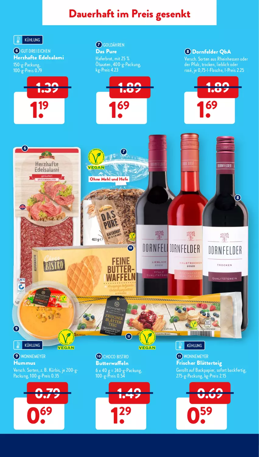 Aktueller Prospekt AldiSud - ALDI Aktuell - von 10.01 bis 15.01.2022 - strona 9 - produkty: auer, blätterteig, brot, butter, choco bistro, dornfelder, Edelsalami, eis, flasche, hafer, Hefe, hummus, Kürbis, mehl, papier, reis, salami, Ti, waffeln