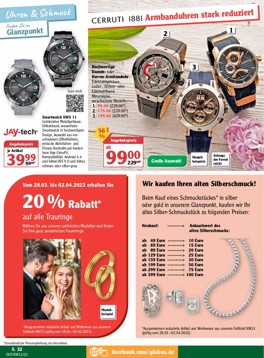 Aktueller Prospekt Globus - Prospekte - von 28.03 bis 02.04.2022 - strona 32 - produkty: angebot, angebotspreis, Armband, Armbanduhr, bürste, dell, edelstahl, eis, elle, LG, Mode, reis, ring, Schmuck, smartwatch, Spiele, teller, Ti, uhr, wasser