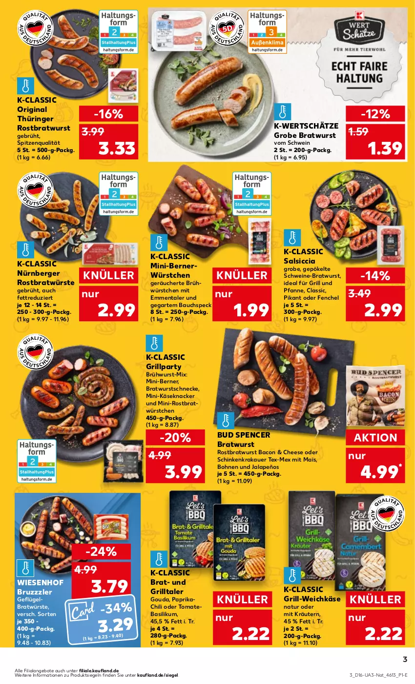 Aktueller Prospekt Kaufland - Kaufland - von 18.04 bis 30.04.2024 - strona 3 - produkty: angebot, angebote, auer, bacon, basilikum, Bau, Berger, bohne, bohnen, bratwurst, Brühwurst, bruzzzler, chili, emmentaler, fenchel, für grill und pfanne, Geflügel, gin, gouda, grill, grill und pfanne, grobe bratwurst, ideal für grill, ideal für grill und pfanne, jalapeño, Käse, knacker, krakauer, kräuter, kräutern, mais, natur, nürnberger, original thüringer, paprika, pfanne, ring, rostbratwurst, salsiccia, schinken, schinkenkrakauer, schwein, schweine, Speck, spitzenqualität, thüringer rostbratwurst, Ti, tomate, und pfanne, weichkäse, wein, weine, wiesenhof, wurst, würstchen