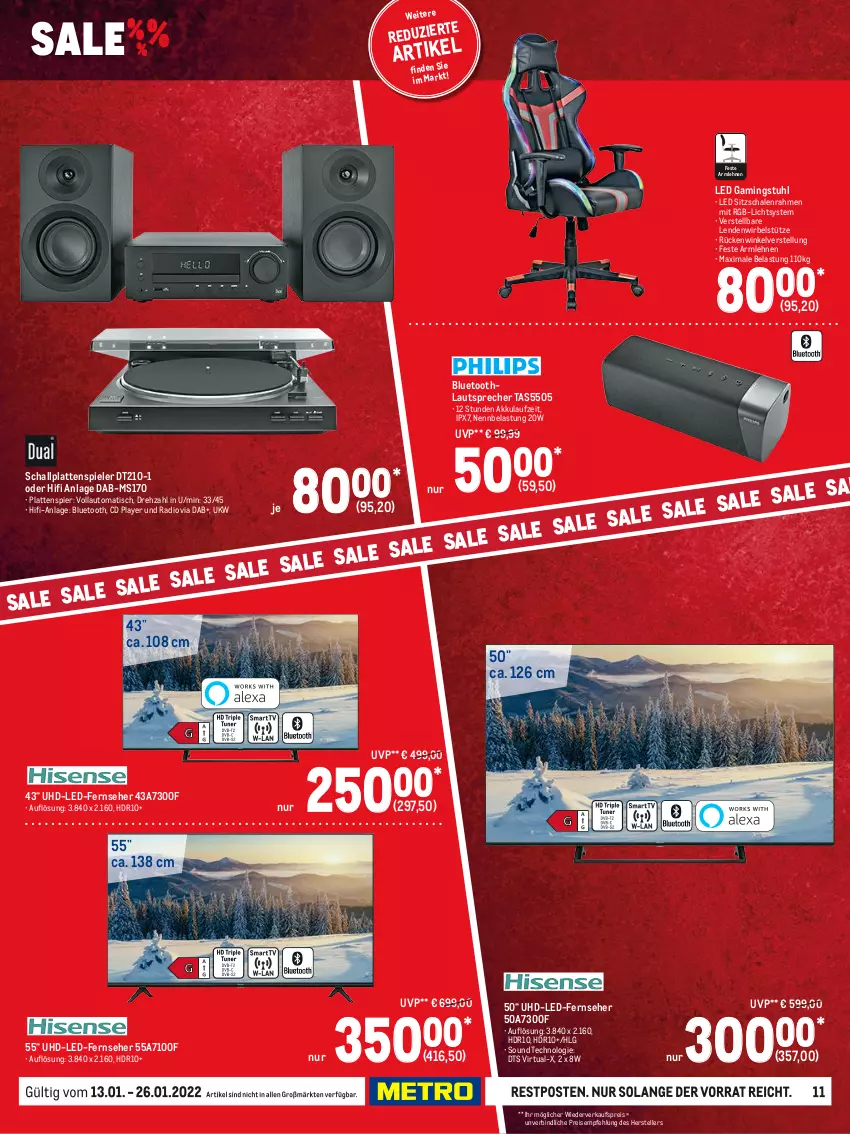 Aktueller Prospekt Metro - Sale Spezial - von 13.01 bis 26.01.2022 - strona 11 - produkty: akku, armlehnen, auto, CD player, eis, elle, fernseher, latte, lautsprecher, LG, Radio, reis, Schal, Schale, Spiele, stuhl, teller, Ti, tisch, uhd