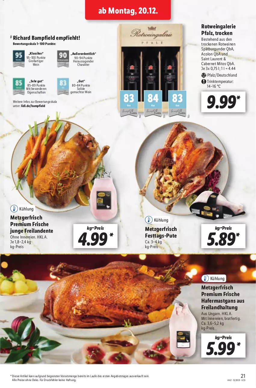 Aktueller Prospekt Lidl - Aktionsprospekt - von 20.12 bis 25.12.2021 - strona 21 - produkty: angebot, burgunder, cabernet, eis, ente, hafer, mac, pute, reis, rotwein, spätburgunder, Ti, wein, weine, ZTE