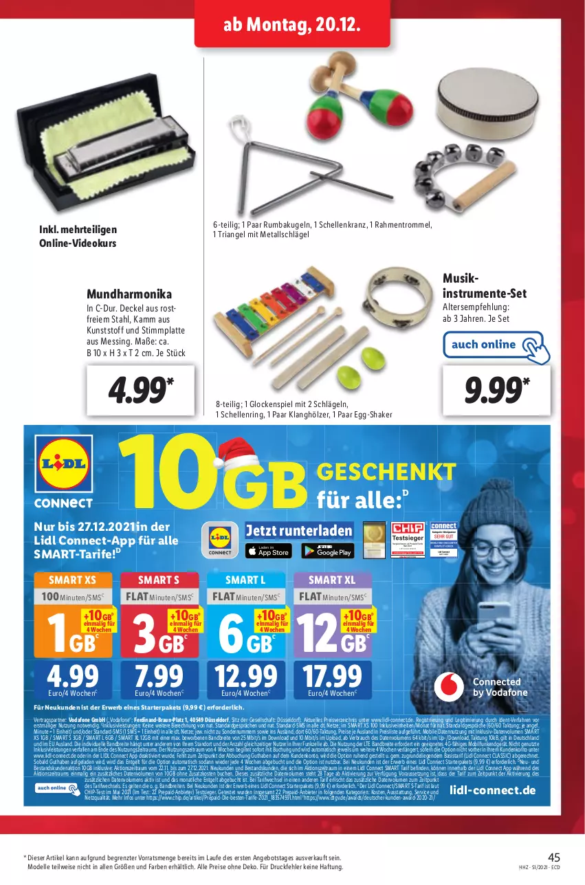 Aktueller Prospekt Lidl - Aktionsprospekt - von 20.12 bis 25.12.2021 - strona 45 - produkty: angebot, auto, braun, Brei, buch, cin, decke, Deckel, dell, deo, eis, elle, ente, gin, inklusivleistungen, Kranz, Kugel, latte, LG, Liege, Mode, Musikinstrument, Rauch, reis, Ria, ring, rum, rwe, shake, Soda, Ti, tisch, trommel, vodafone, ZTE