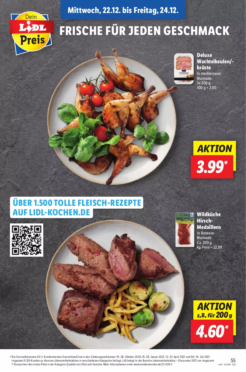 Aktueller Prospekt Lidl - Aktionsprospekt - von 20.12 bis 25.12.2021 - strona 55 - produkty: discount, eis, fleisch, küche, lebensmittel, mac, marinade, medaillons, monitor, obst, Obst und Gemüse, pril, reis, rezept, rezepte, rotwein, Ti, und gemüse, wein, Wild