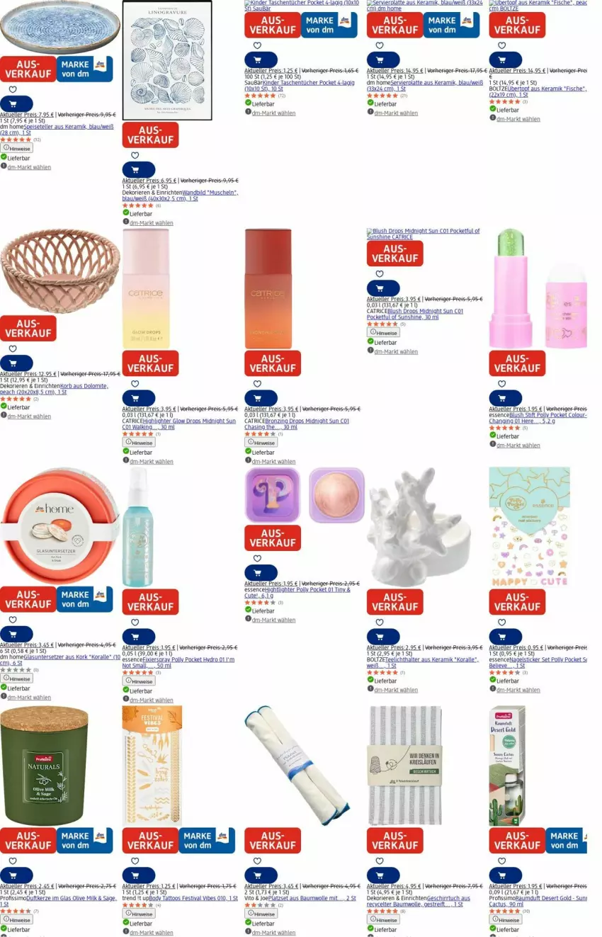 Aktueller Prospekt Dm Drogerie - Prospekte - von 25.08 bis 03.09.2025 - strona 16 - produkty: Bau, baumwolle, Duftkerze, eis, elle, erde, fisch, fische, geschirr, geschirrtuch, gin, kerze, Kinder, korb, latte, Muscheln, natur, natura, olive, Profissimo, Raumduft, reis, rel, sim, Speiseteller, sunshine, Tasche, taschen, taschentücher, teller, Ti, topf, tuc, tücher, übertopf, uhr, uhu, Untersetzer, wolle