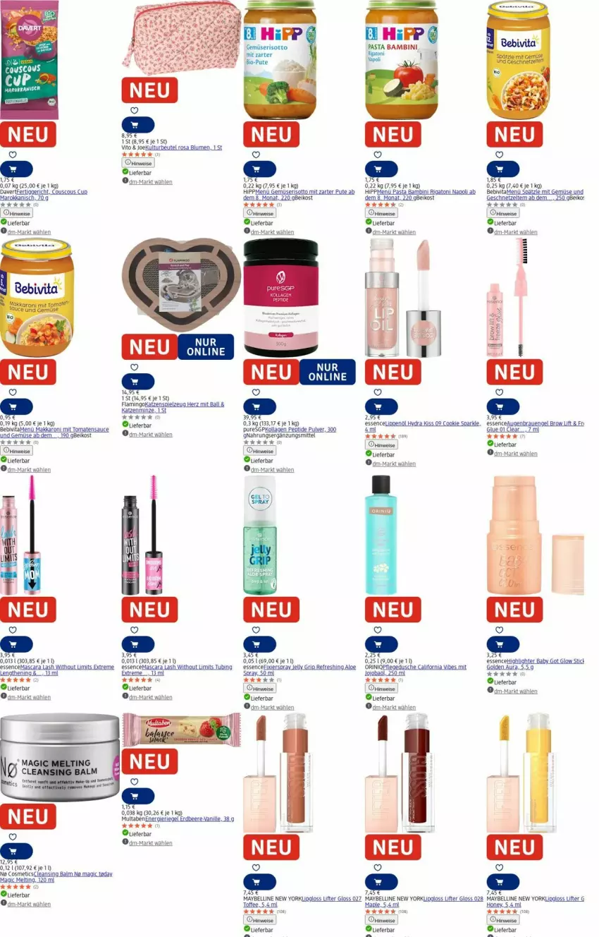 Aktueller Prospekt Dm Drogerie - Prospekte - von 25.08 bis 03.09.2025 - strona 4 - produkty: Bad, ball, bebivita, beere, beutel, bio, blume, blumen, cookie, couscous, dusche, eis, Engel, erdbeere, hipp, Kollagen, LG, Lipgloss, Mascara, Maybelline, minze, pasta, pflegedusche, pute, riegel, risotto, sauce, spielzeug, tee, Ti, tomate, tomaten, tomatensauce, und gemüse, vanille, vita, Yo, Zelt