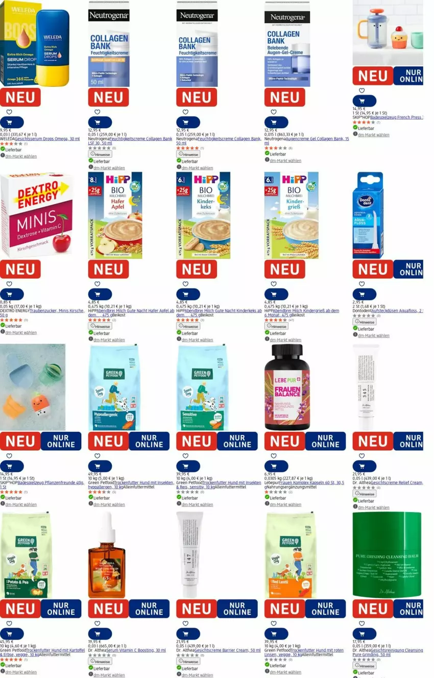 Aktueller Prospekt Dm Drogerie - Prospekte - von 25.08 bis 03.09.2025 - strona 7 - produkty: alleinfuttermittel, apfel, aqua, Bad, Bank, bio, Brei, Collagen, creme, Creme gel, eis, feuchtigkeitscreme, Gesichtscreme, hafer, hipp, kartoffel, keks, Kinder, kirsch, kirsche, LG, linsen, milch, neutrogena, omega, pflanze, pflanzen, Reinigung, reis, rel, rind, rum, Serum, spielzeug, Thea, Ti, trauben, trockenfutter, veggie, vita, weleda, zucker