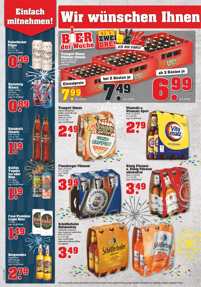 Aktueller Prospekt Trinkgut - von 27.12.2021 bis 01.01.2022 - strona 2 - produkty: alkohol, angebot, bier, burger, deutschlandcard, eis, erde, flasche, flensburger, grapefruit, Hefe, hefeweizen, karlsberg, könig pilsener, malz, natur, pils, pilsener, radler, Razer, reis, schöfferhofer, sim, tequila, Ti, vita, vitamalz