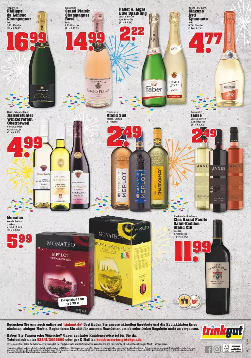 Aktueller Prospekt Trinkgut - von 27.12.2021 bis 01.01.2022 - strona 8 - produkty: angebot, angebote, Bad, bag-in-box, Brei, brut, burgunder, champagne, champagner, cin, cinzano, deka, eis, elle, erde, flasche, grand sud, Kaiser, LG, lieferservice, merl, merlot, ndk, Pinot, puma, reis, rotwein, sac, spätburgunder, spumante, Stühl, telefon, Ti, uhr, wein