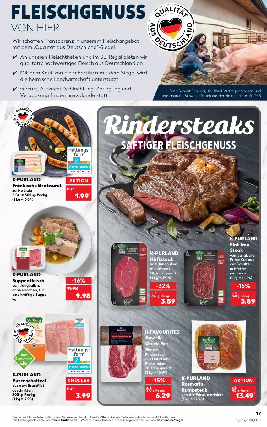 Aktueller Prospekt Kaufland - von 09.06 bis 15.06.2022 - strona 17 - produkty: angebot, angebote, besteck, bratwurst, brustfilet, eis, elle, filet, fleisch, geschirr, hüftsteak, ilag, jungbullen, marinade, nuss, pfeffer, purland, pute, putenschnitzel, regal, rind, rinder, Rindersteak, rosmarin, rum, rumpsteak, saft, schnitten, schnitzel, schwein, schweine, schweinefleisch, steak, steaks, suppe, suppen, suppenfleisch, teller, Ti, wein, weine, wurst