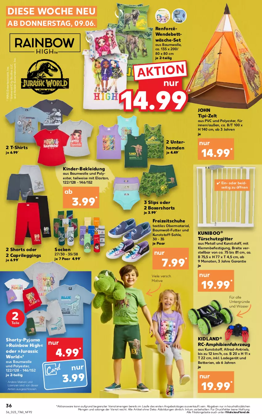 Aktueller Prospekt Kaufland - von 09.06 bis 15.06.2022 - strona 36 - produkty: angebot, angebote, batterie, batterien, Bau, baumwolle, bett, bettwäsche, Brei, Cap, eis, ente, Freizeitschuhe, gin, hemd, hemden, Jura, Kinder, kleid, Kleidung, ladegerät, leggings, pril, Pyjama, Ria, schuhe, shirt, shirts, shorts, shorty, shorty-pyjama, slip, slips, socken, T-Shirt, Ti, Tipi, Unterhemd, unterhemden, wasser, wendebettwäsche, wolle, Zelt, ZTE