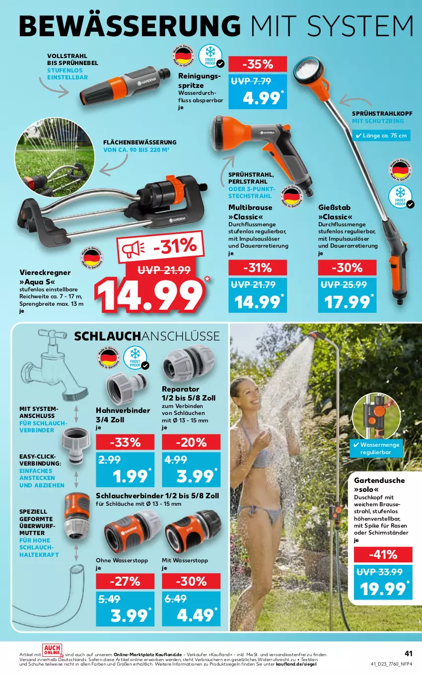 Aktueller Prospekt Kaufland - von 09.06 bis 15.06.2022 - strona 41 - produkty: aqua, auer, binden, brause, Brei, dusche, eis, erde, Garten, Gartendusche, kraft, ndk, rasen, Rauch, Reinigung, ring, schirmständer, schlauch, schläuche, schuhe, Spezi, Ti, versandkostenfrei, Viereckregner, wasser