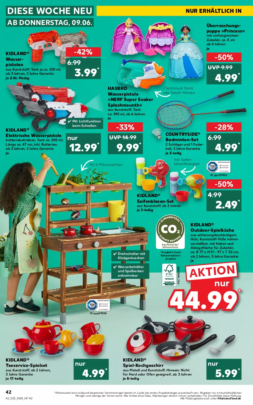 Aktueller Prospekt Kaufland - von 09.06 bis 15.06.2022 - strona 42 - produkty: angebot, angebote, Bad, ball, batterie, batterien, Behälter, eis, geschirr, Hasbro, Holz, küche, mint, nerf, Ofen, Puppe, Schal, Seife, senf, Spielküche, tee, Ti, Töpfchen, wasser, wasserpistole, ZTE