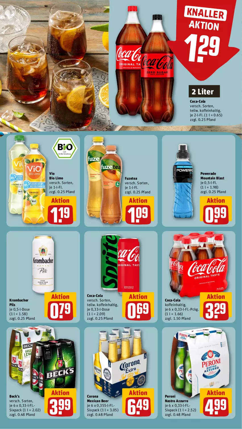 Aktueller Prospekt Rewe - Prospekte - von 30.10 bis 04.11.2023 - strona 10 - produkty: bio, bio limo, coca-cola, cola, corona, fuzetea, krombache, krombacher, krombacher pils, limo, Peroni, pils, Ti, vio bio limo