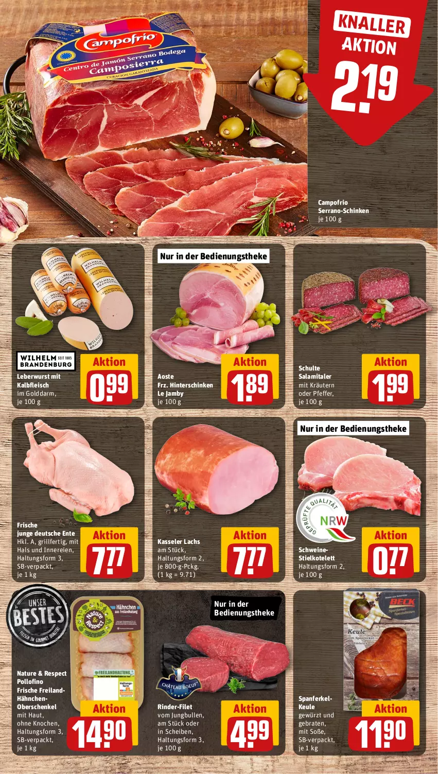 Aktueller Prospekt Rewe - Prospekte - von 30.10 bis 04.11.2023 - strona 6 - produkty: braten, campofrio, eis, ente, filet, fleisch, gewürz, grill, henkel, hinterschinken, jungbullen, Kalbfleisch, kasseler, kotelett, kräuter, kräutern, lachs, leberwurst, mit kalbfleisch, natur, pfeffer, rind, rinder, salami, schenkel, schinken, schwein, schweine, serrano, Soße, Ti, wein, weine, wurst