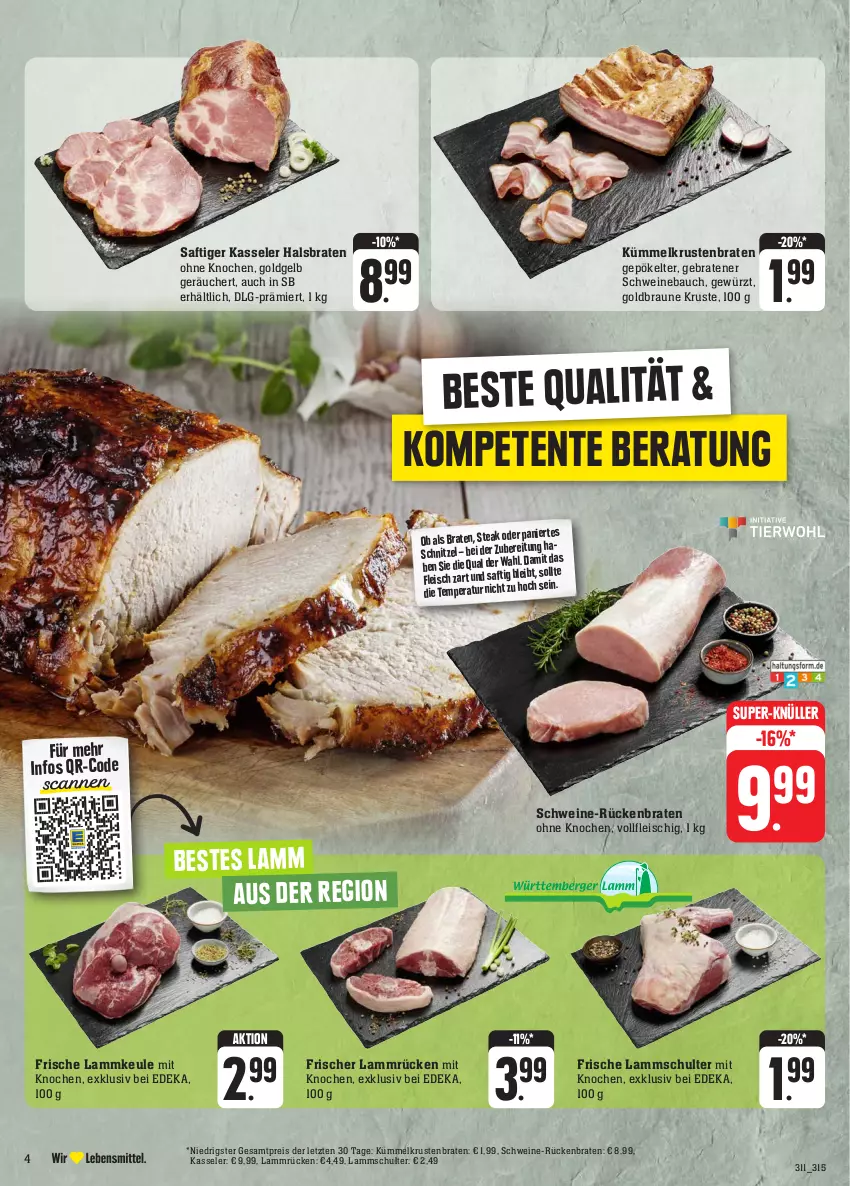 Aktueller Prospekt E Center - Angebote der Woche - von 02.10 bis 07.10.2023 - strona 4 - produkty: Bau, braten, braun, deka, eis, ente, fleisch, gewürz, kasseler, krustenbraten, lamm, lammkeule, Lammrücken, LG, reis, Rückenbraten, saft, schnitzel, schwein, schweine, Schweinebauch, steak, super-knüller, Ti, wein, weine, ZTE