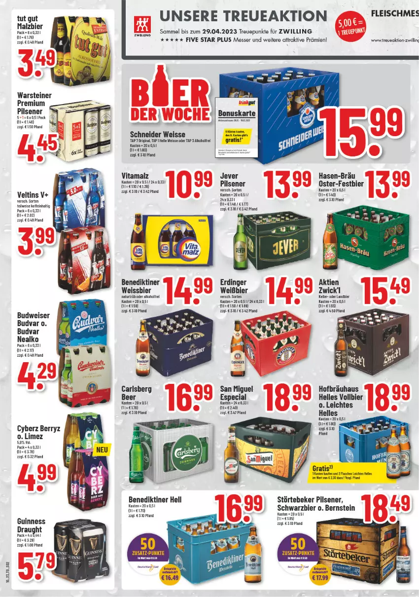 Aktueller Prospekt Trinkgut - von 06.03 bis 11.03.2023 - strona 2 - produkty: alkohol, Benediktiner, bier, budweiser, carlsberg, carlsberg beer, eis, elle, erdinger, flasche, fleisch, gin, Guinness, jever, jever pilsener, malz, messer, natur, pils, pilsener, premium pils, steiner, störtebeker, Ti, veltins, vita, vitamalz, warsteiner, weissbier, WICK