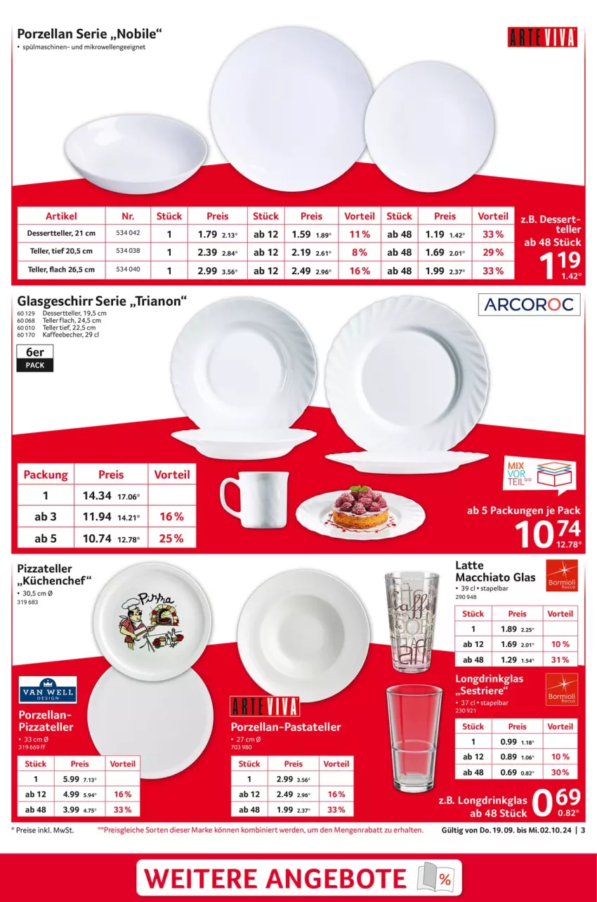 Aktueller Prospekt Selgros - Staffelpreise - von 19.09 bis 02.10.2024 - strona 3 - produkty: ACC, Becher, chia, dessert, Dessertteller, eis, elle, erde, geschirr, kaffee, kaffeebecher, küche, Küchen, latte, mac, macchiato, mikrowelle, pizza, reis, Ria, spülmaschinen, teller, Ti