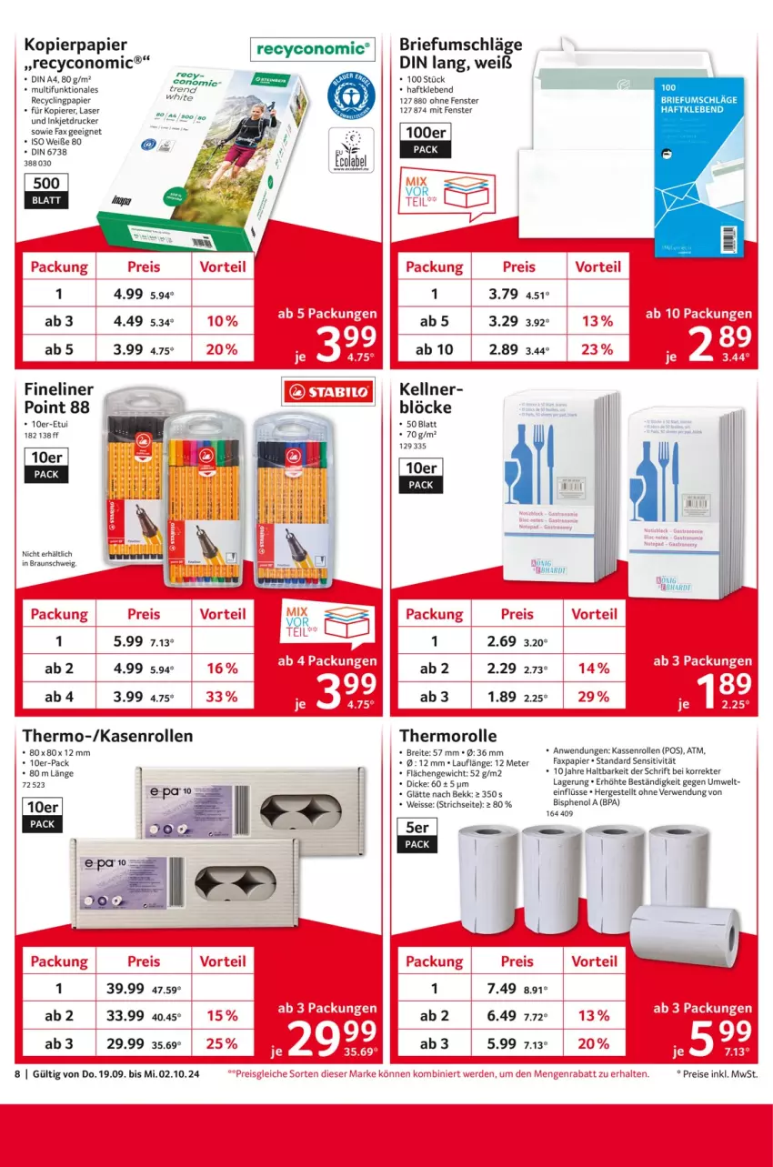 Aktueller Prospekt Selgros - Staffelpreise - von 19.09 bis 02.10.2024 - strona 8 - produkty: braun, Brei, brie, Clin, din a4, drucker, eis, fenster, Fineliner, kopierpapier, papier, reis, rwe, Ti