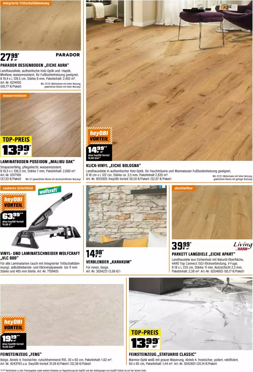 Aktueller Prospekt Obi - Prospekte - von 01.04 bis 30.04.2024 - strona 18 - produkty: auer, Blender, Brei, brie, eis, feinsteinzeug, Holz, laminat, laminatboden, landhausdiele, Malibu, natur, paneel, parador, reis, ring, Schal, Ti, tisch, top-preis, wasser, Yo, ZTE