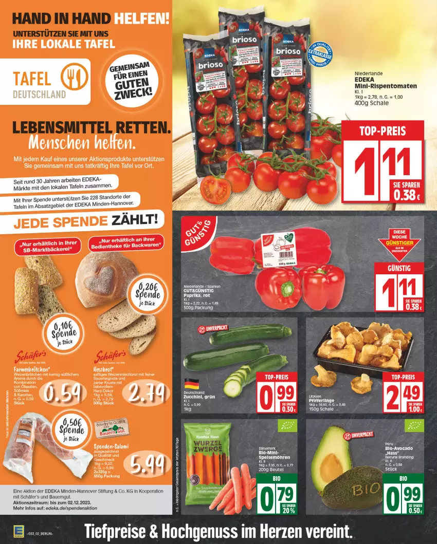 Aktueller Prospekt Edeka - Angebote der Woche - von 14.08 bis 19.08.2023 - strona 2 - produkty: auer, Bau, Bauer, beutel, bio, brot, brötchen, cin, deka, eis, Elan, mais, mini-rispentomaten, nuss, paprika, reis, rispentomaten, saft, Schal, Schale, tee, Ti, tiefpreis, tomate, tomaten, top-preis