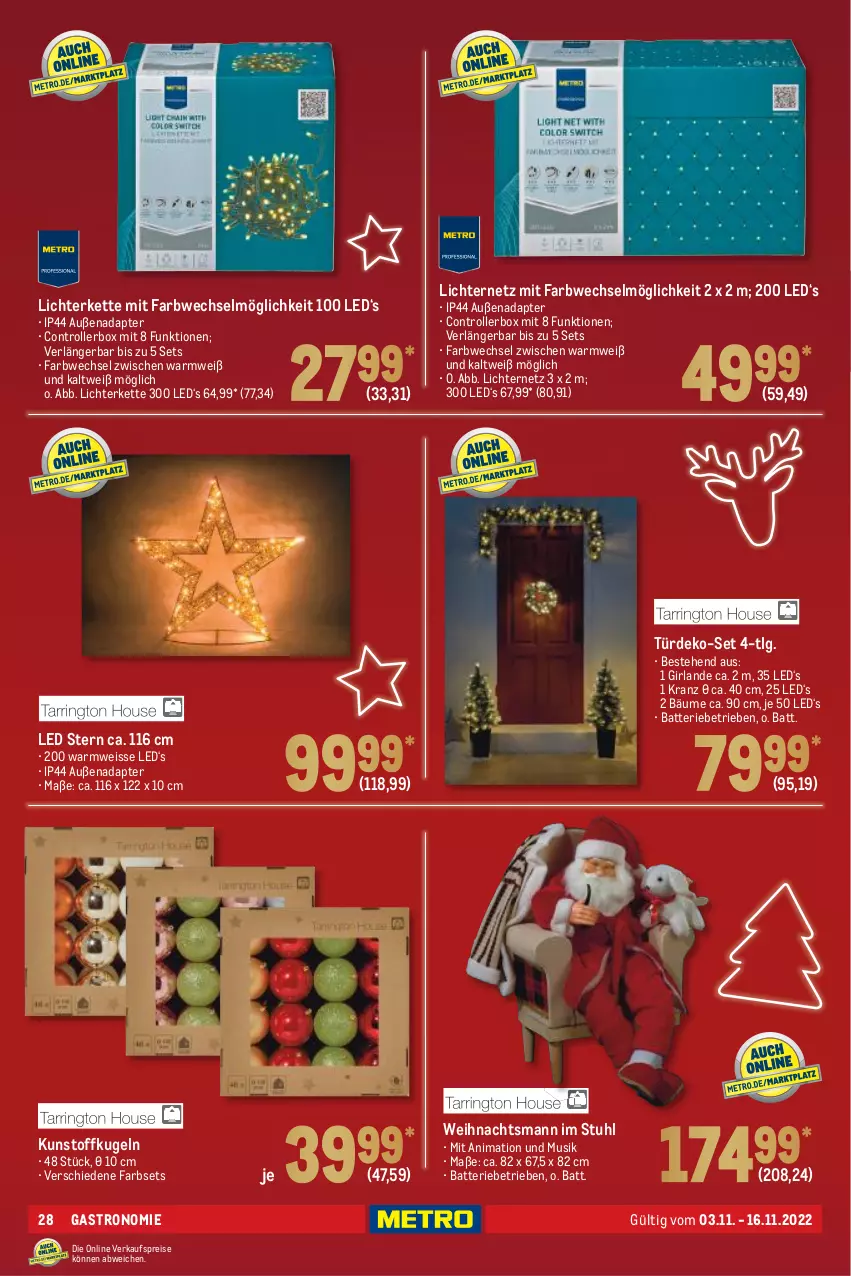 Aktueller Prospekt Metro - GastroJournal - von 03.11 bis 16.11.2022 - strona 28 - produkty: adapter, batterie, eis, Girlande, Kette, Kranz, Kugel, LG, lichterkette, reis, Roller, stuhl, Ti