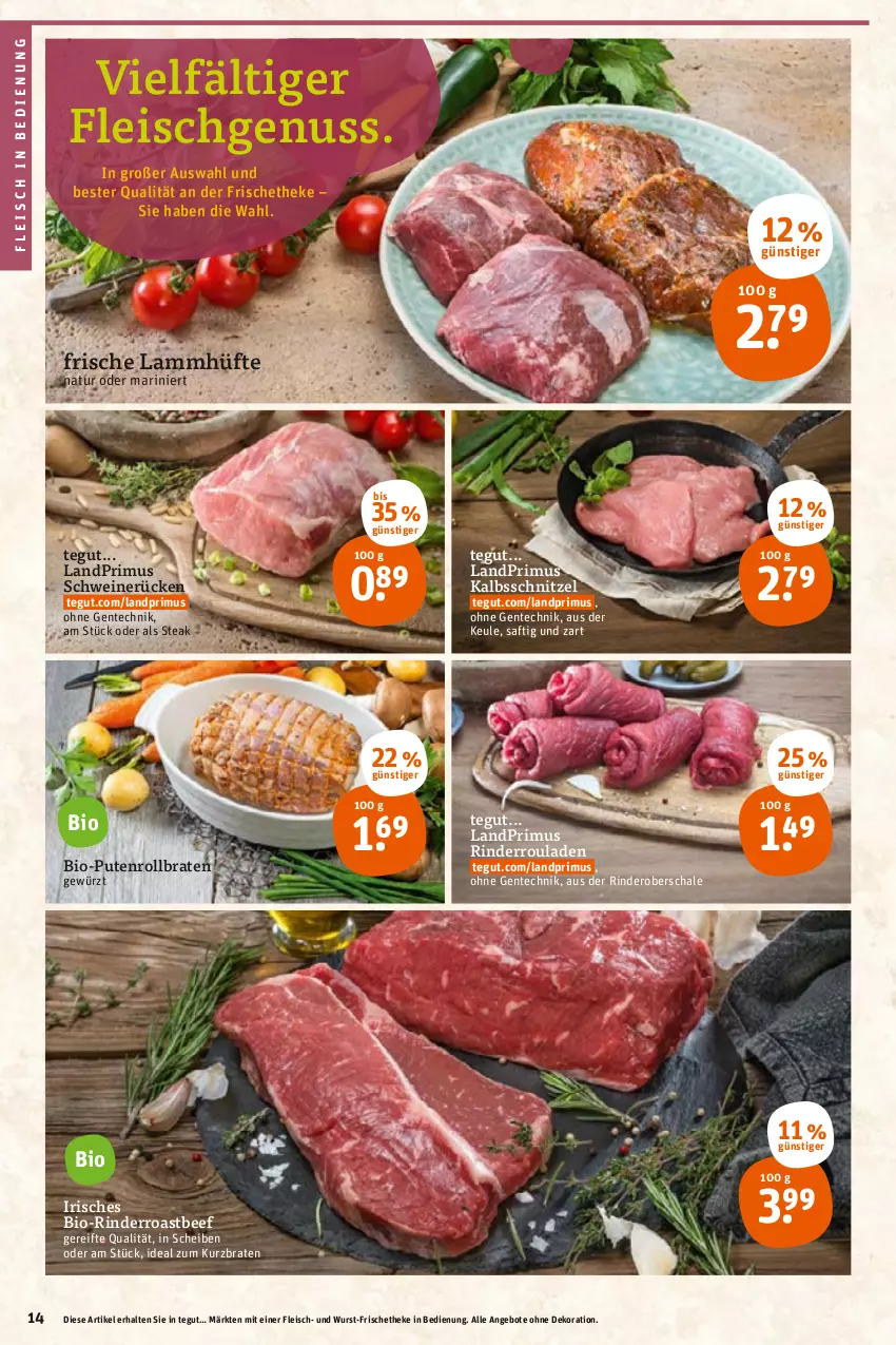 Aktueller Prospekt Tegut - Angebote der Woche - von 31.01 bis 05.02.2022 - strona 16 - produkty: angebot, angebote, beef, bio, braten, dekoration, eis, ente, fleisch, gewürz, kalbsschnitzel, lamm, landprimus, natur, nuss, pute, Putenrollbraten, rind, rinder, Rinderroulade, rinderrouladen, roastbeef, rollbraten, rouladen, saft, Schal, Schale, schnitzel, schwein, schweine, schweinerücken, steak, Ti, wein, weine, wurst