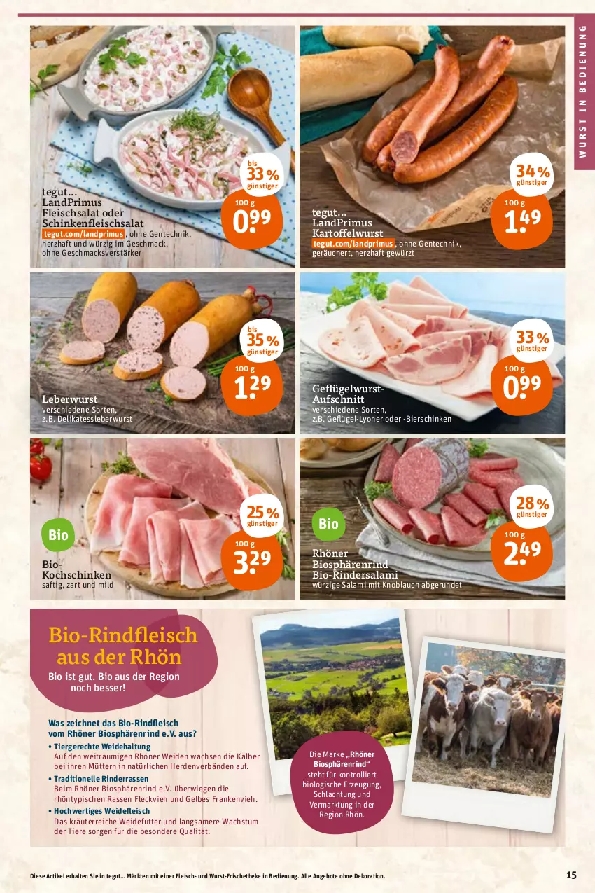 Aktueller Prospekt Tegut - Angebote der Woche - von 31.01 bis 05.02.2022 - strona 17 - produkty: angebot, angebote, aufschnitt, bier, bierschinken, bio, bio-rindfleisch, dekoration, eis, elle, ente, erde, fleisch, fleischsalat, Geflügel, gewürz, kartoffel, knoblauch, kochschinken, kräuter, landprimus, leberwurst, lyoner, mac, mit knoblauch, rind, rinder, Rindersalami, rindfleisch, saft, salami, salat, schinken, Ti, Tiere, trolli, wurst, Yo