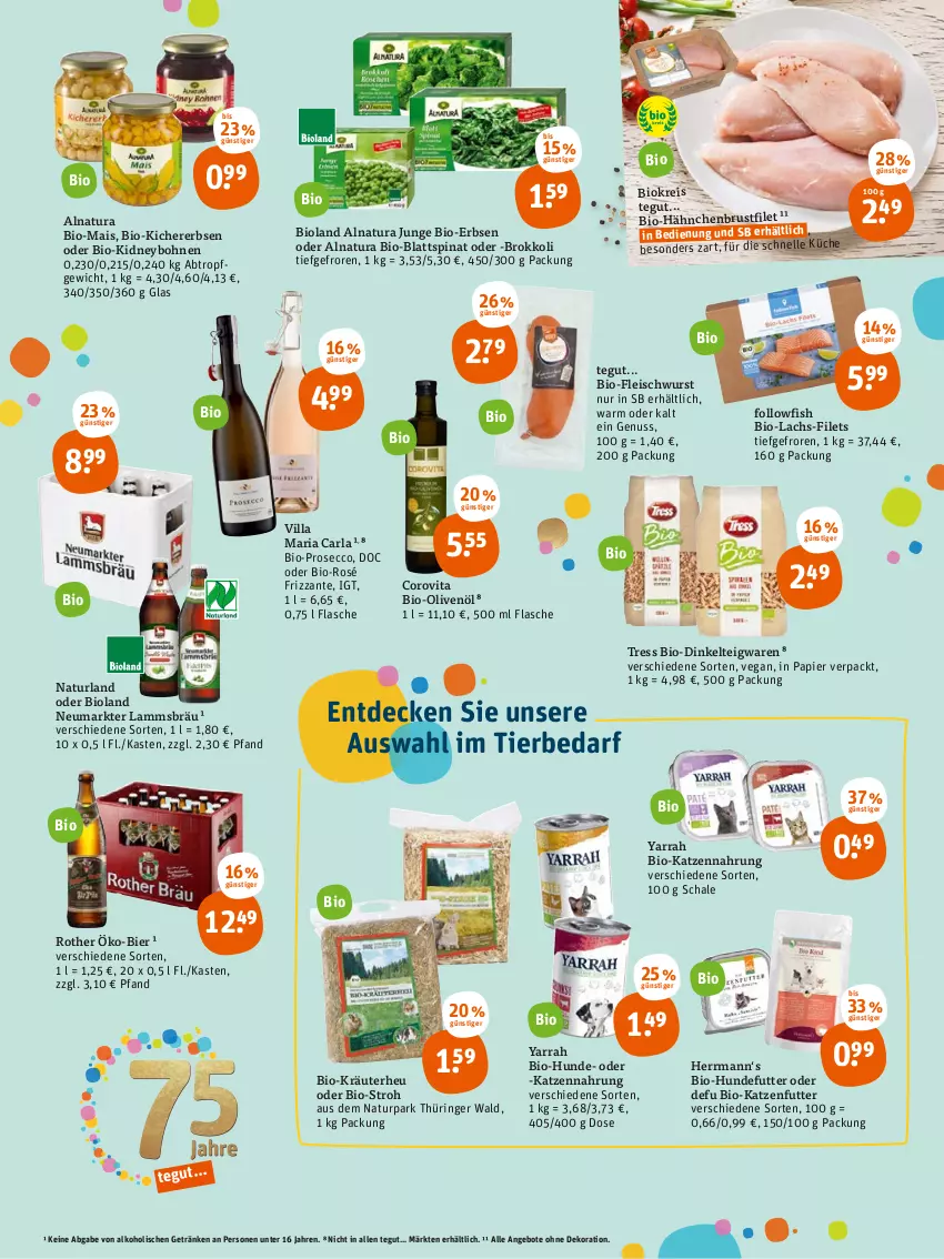 Aktueller Prospekt Tegut - Angebote der Woche - von 31.01 bis 05.02.2022 - strona 2 - produkty: alkohol, angebot, angebote, arla, bier, bio, Bio-Olivenöl, bioland, blattspinat, bohne, bohnen, brokkoli, brustfilet, decke, dekoration, ecco, eis, elle, erbsen, filet, filets, flasche, fleisch, fleischwurst, followfish, frizzante, getränk, getränke, hähnchenbrust, hähnchenbrustfilet, Heu, katzenfutter, katzennahrung, kichererbsen, kidney, kräuter, lachs, lamm, mais, natur, natura, naturland, nuss, olive, oliven, olivenöl, papier, prosecco, reis, Ria, ring, Schal, Schale, spinat, teigwaren, Ti, tierbedarf, vita, wurst