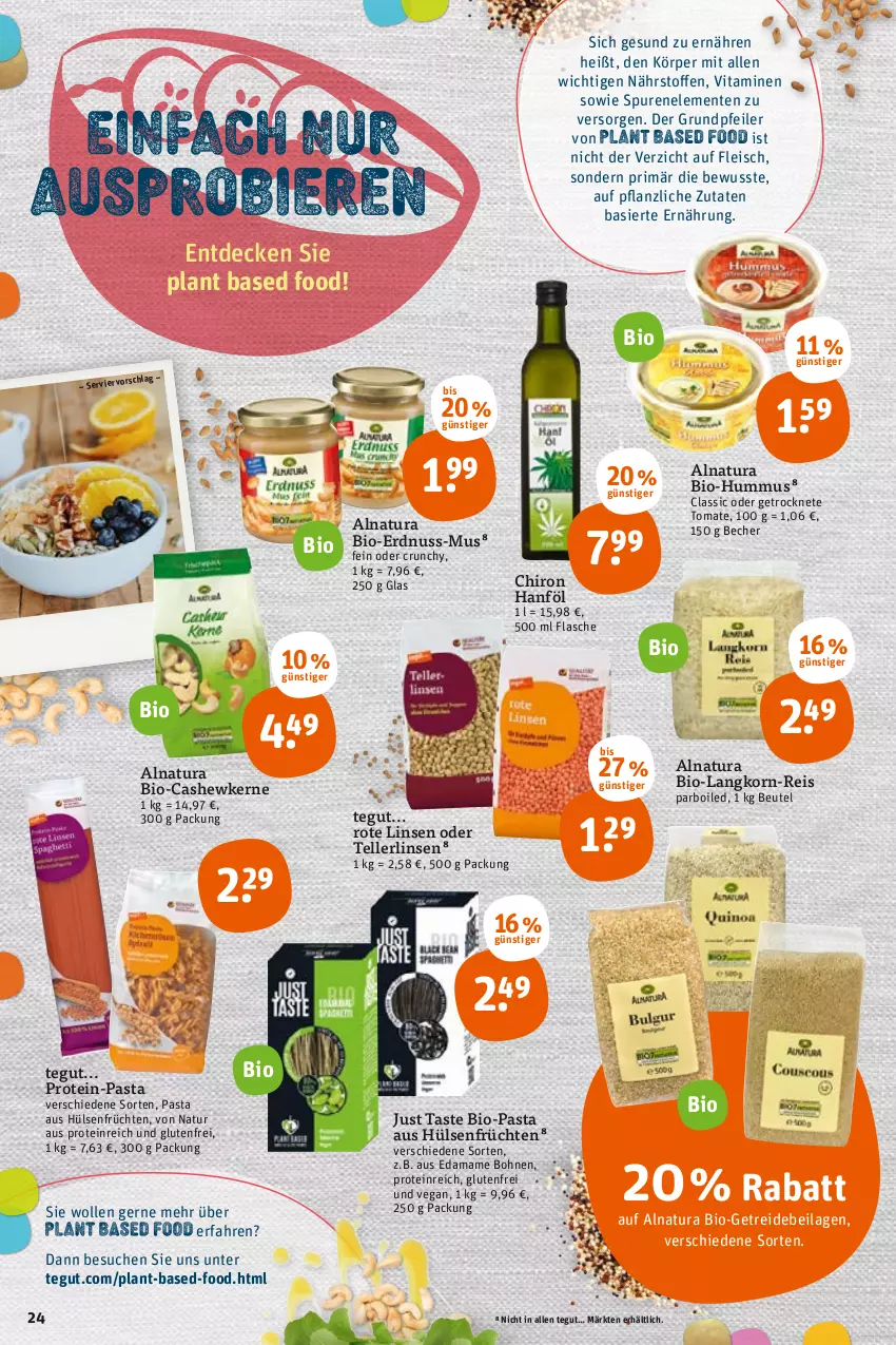 Aktueller Prospekt Tegut - Angebote der Woche - von 31.01 bis 05.02.2022 - strona 26 - produkty: Becher, beutel, bio, bohne, bohnen, Cashew, cashewkerne, decke, eis, elle, ente, erdnuss, flasche, fleisch, früchte, früchten, hülsenfrüchte, hummus, ilag, korn, linsen, mam, natur, natura, nuss, pasta, reis, Rote Linsen, senf, teller, Ti, tomate, vita, Vitamine, wolle